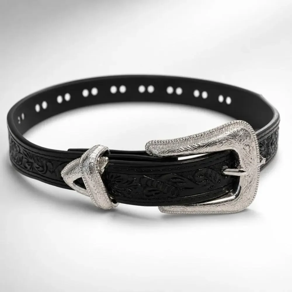 Ranger Belt Company Genuine Handtooled Leather Belt 26 WB341 Black Silver Accent